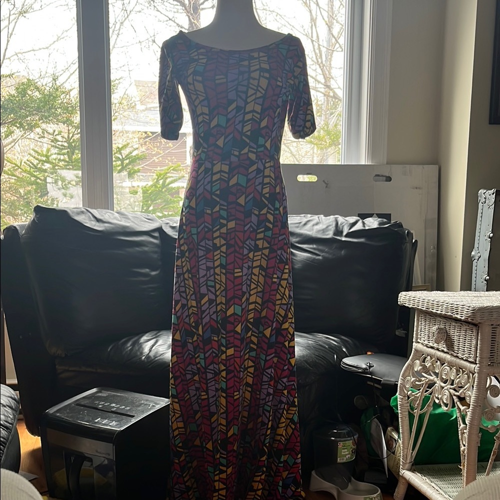 LuLaRoe Blue and Red Short Sleeve Maxi Gown
